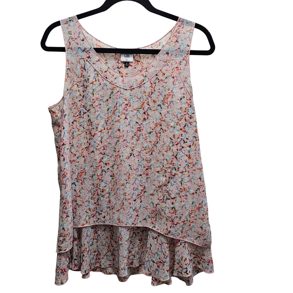 Cabi Multi‎ Color Abstract Floral Print Sleeveless Ruffle Hem Tank Top Small